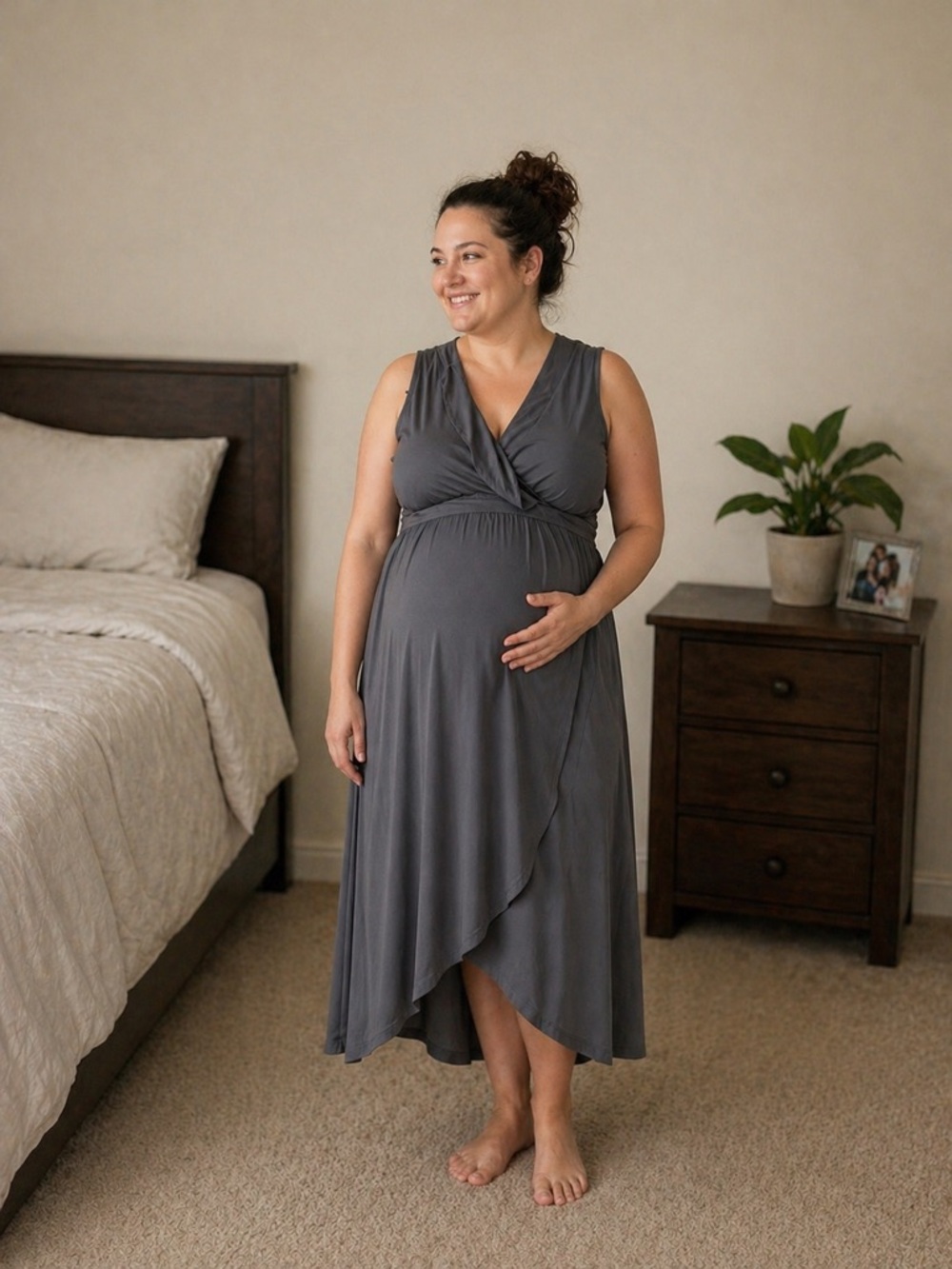 Motherhood Maternity Blue/Gray High-Low Wrap Maternity Dress